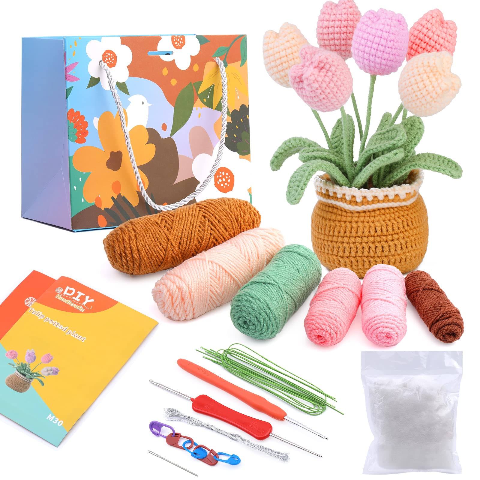 Tulip Crochet Kit for Beginners - Complete Crochet Starter Set with Yarn, Hook & Accessories - Adult DIY Knitting Kit with Step-by-Step Video Tutorials - Perfect for Home Crafts, Gift Making & Stress Relief