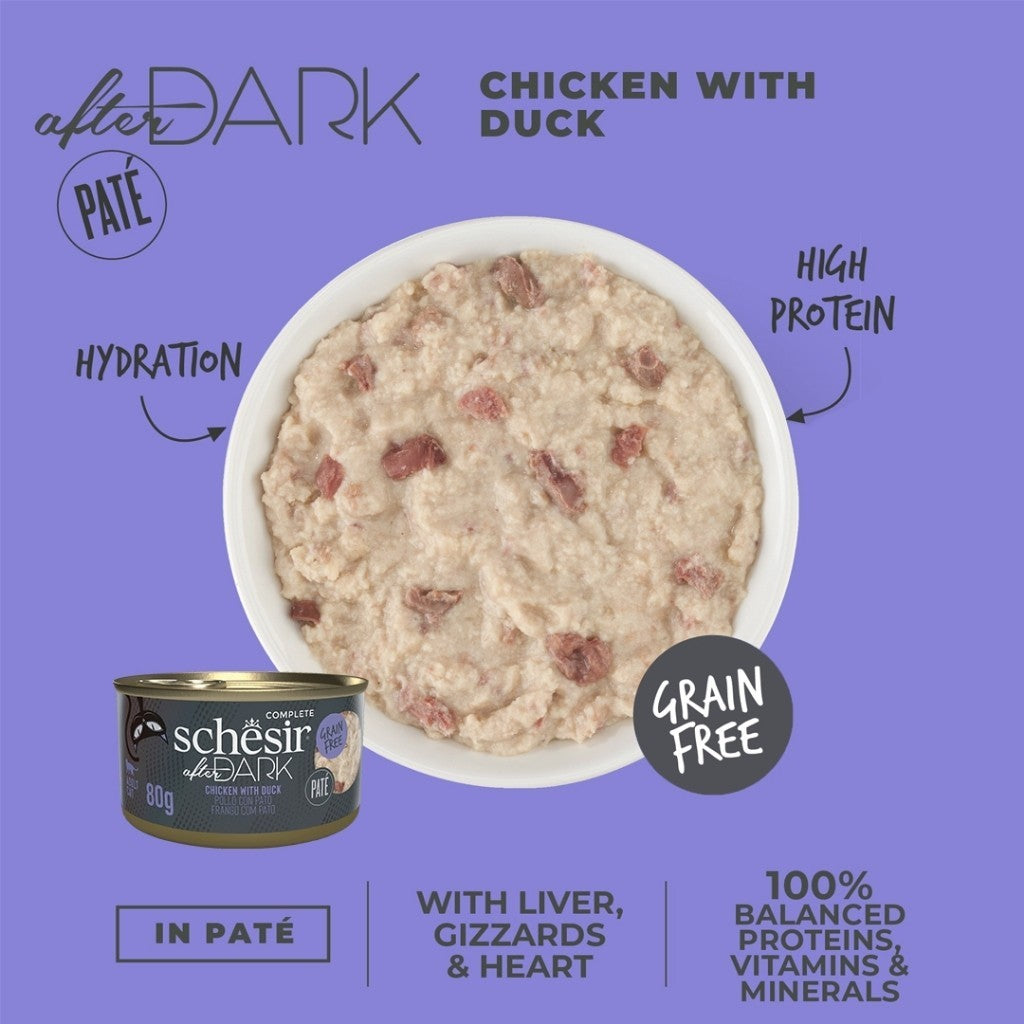 Schesir After Dark Complete & Balanced Wet Cat Food for Adult Cats - 80g, High Protein with Essential Vitamins & Minerals - Perfect for Nighttime Feeding & Weight Management