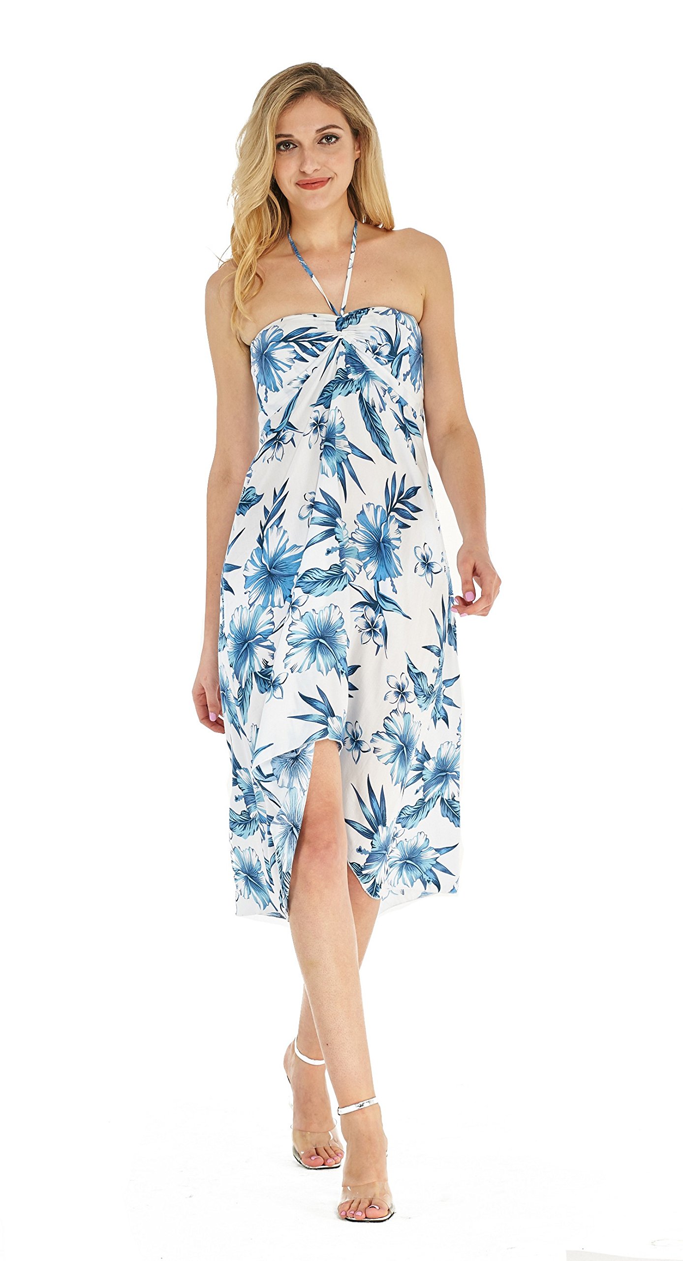 Women's Floral Print Halter Dress - Hawaiian Luau Party Outfit for Beach Vacation, Summer Party & Tropical Getaway