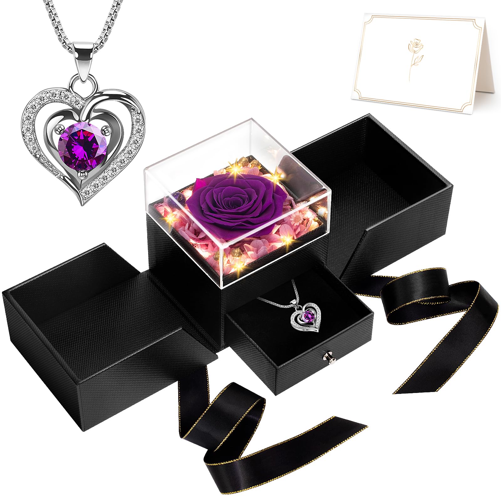 Eternal Preserved Real Rose Gift for Women - Purple Rose in Glass Box, Perfect Christmas, Birthday, Anniversary Gift for Wife, Girlfriend, Mom, Grandma | Romantic Home Decor, Wedding Centerpiece, Valentine's Day Surprise