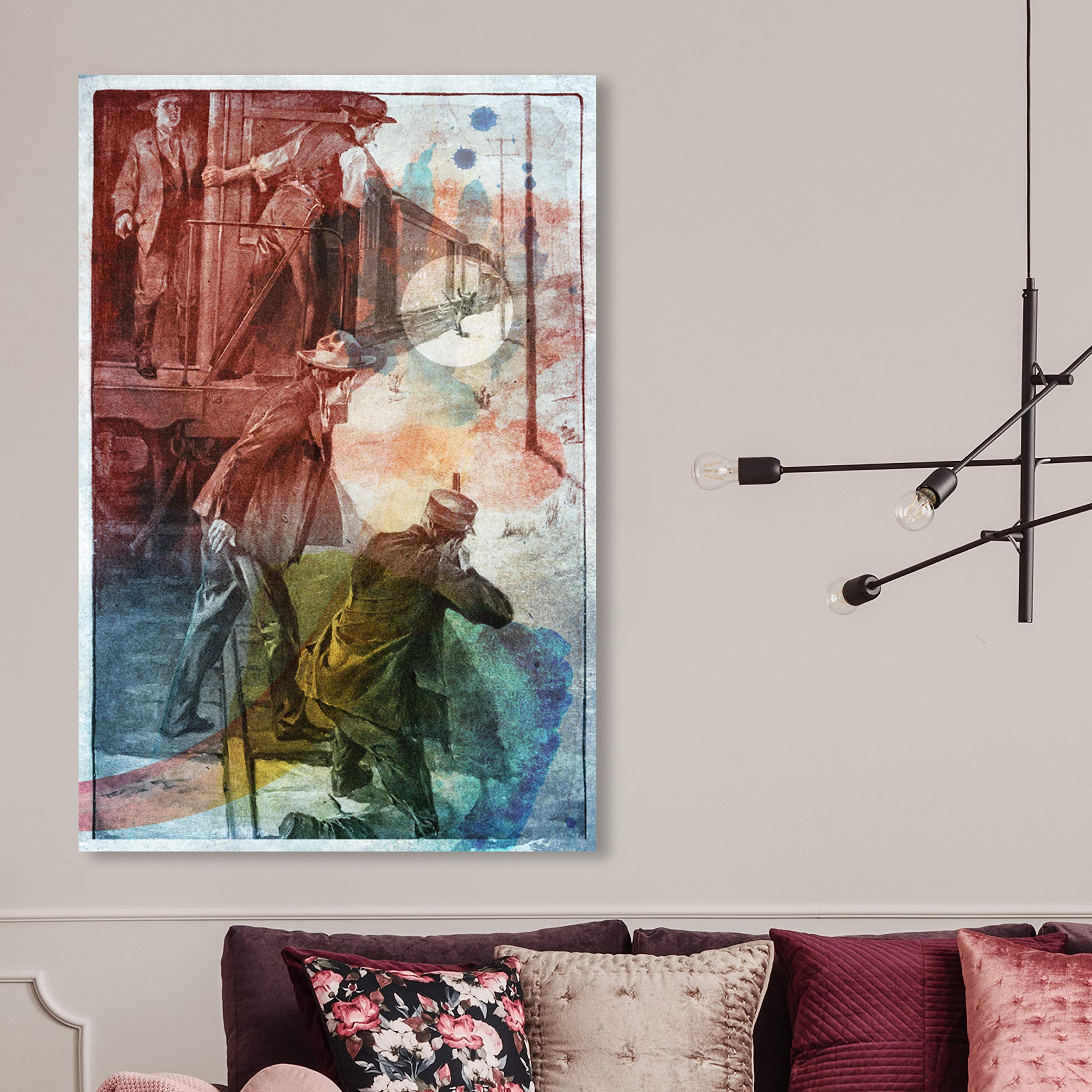 Oliver Gal Artist Co. 'A Lone Train Robber' Western Movie Wall Art Canvas Print - 30x45 Inch Red & Blue Home Decor for Living Room, Bedroom or Office