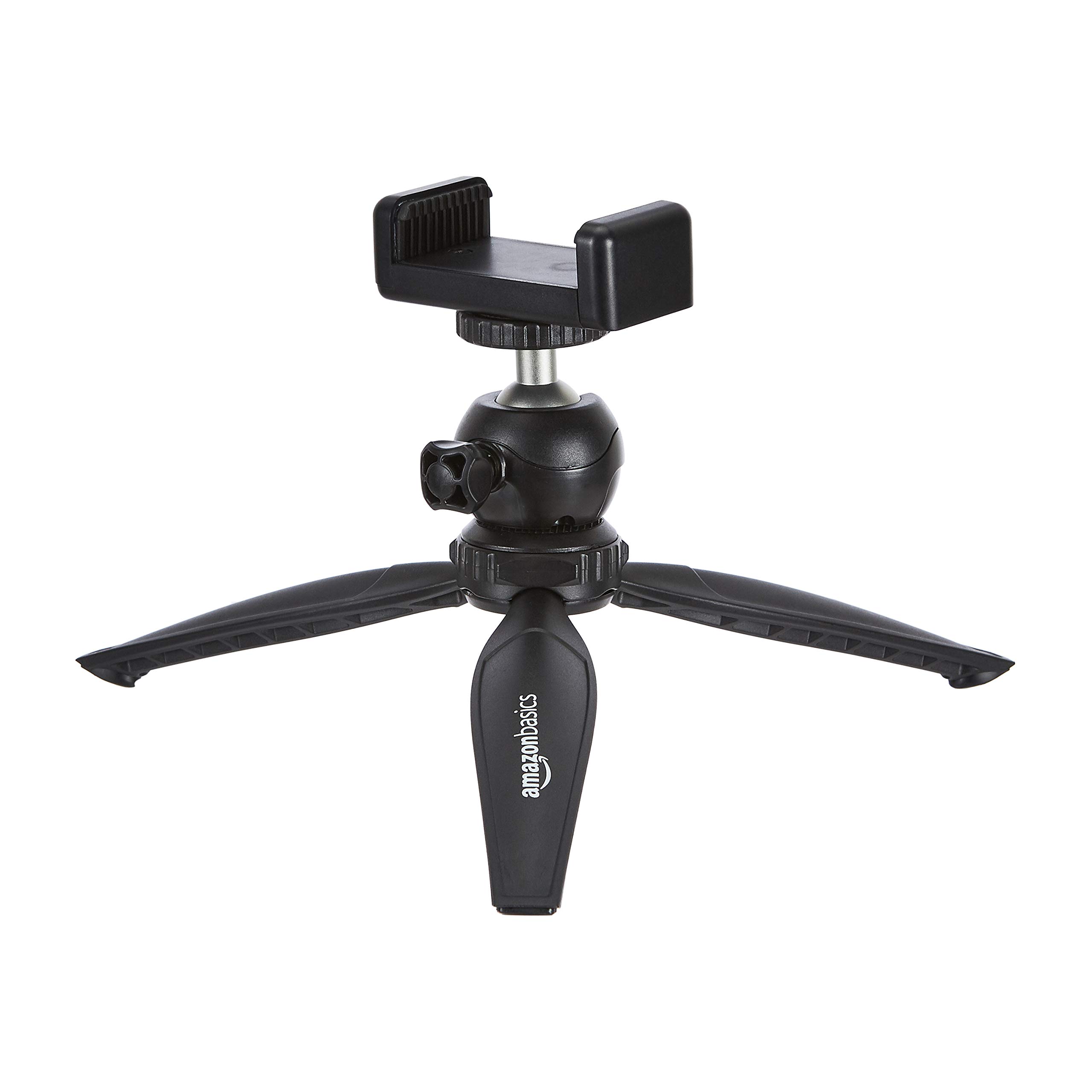 Amazon Basics Smartphone Mini Tripod Stand with Adjustable Legs - Portable & Lightweight for Vlogging, Selfies, Video Calls & Travel Photography (Black)