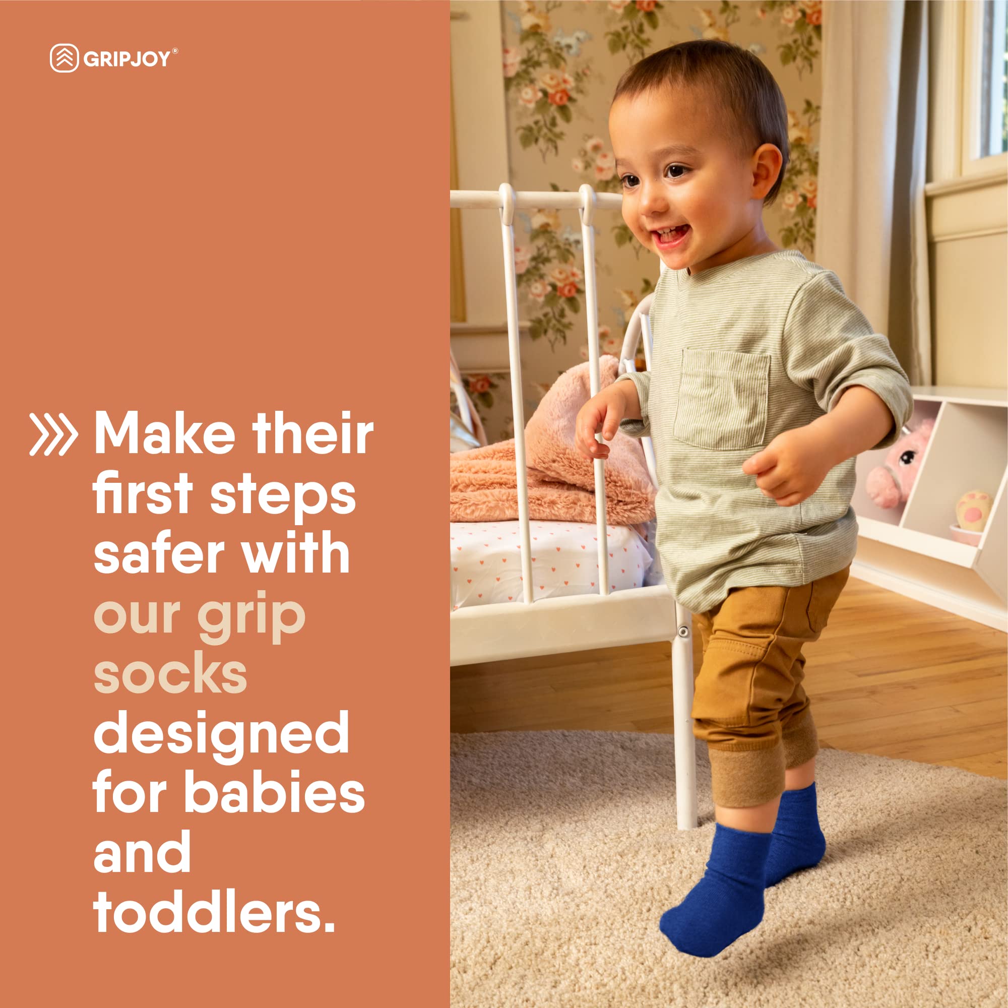 Gripjoy Non-Slip Toddler Socks with Grippers - 4 Pairs of Anti-Slip Baby Socks for Boys & Girls - Perfect for Playtime, Daycare, and Learning to Walk