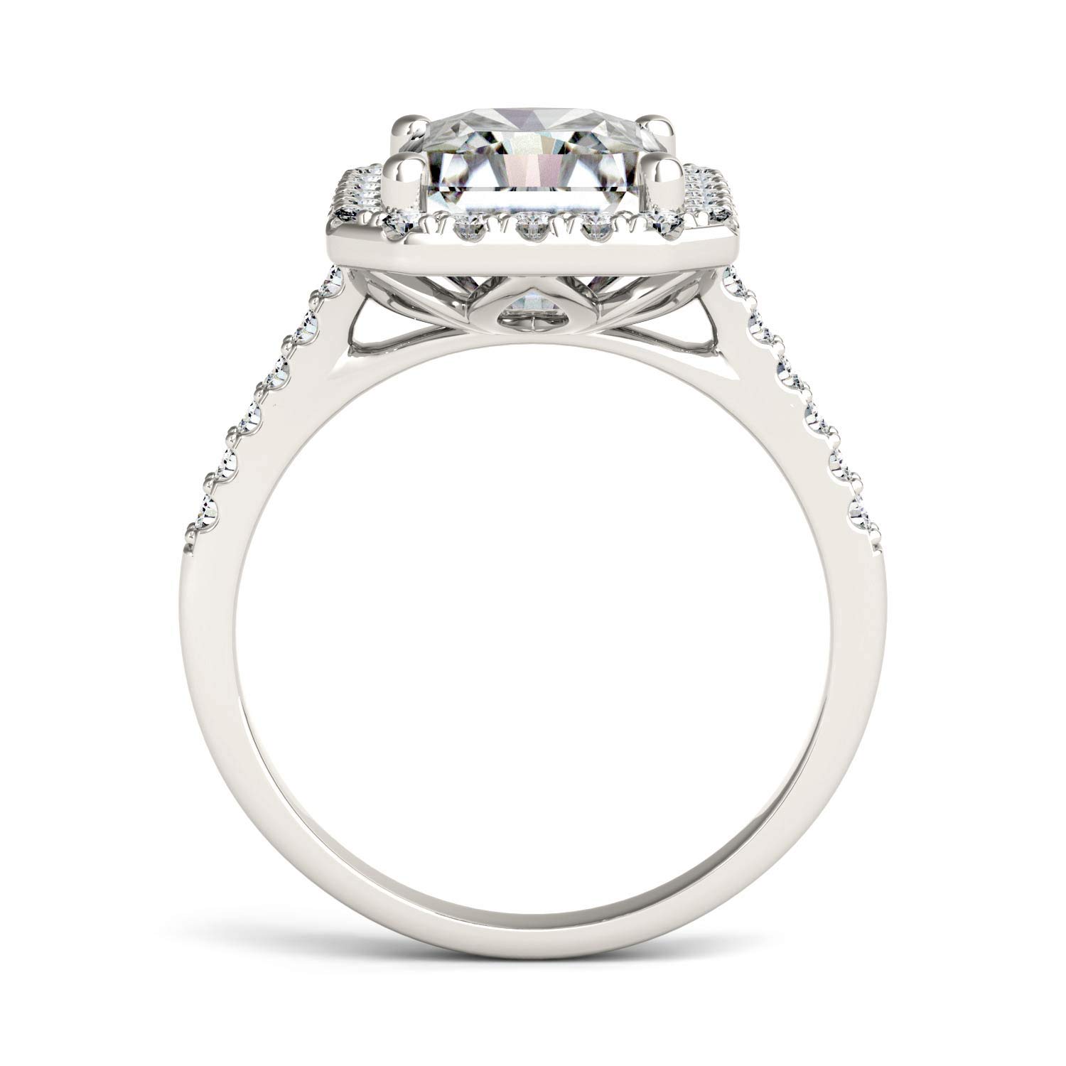 Charles & Colvard Lab-Created Moissanite 10x8mm Radiant Cut Engagement Ring for Women – 4.41cttw DEW, 14K White Gold with Rhodium Plating | Elegant Wedding, Proposal & Anniversary Jewelry Gift