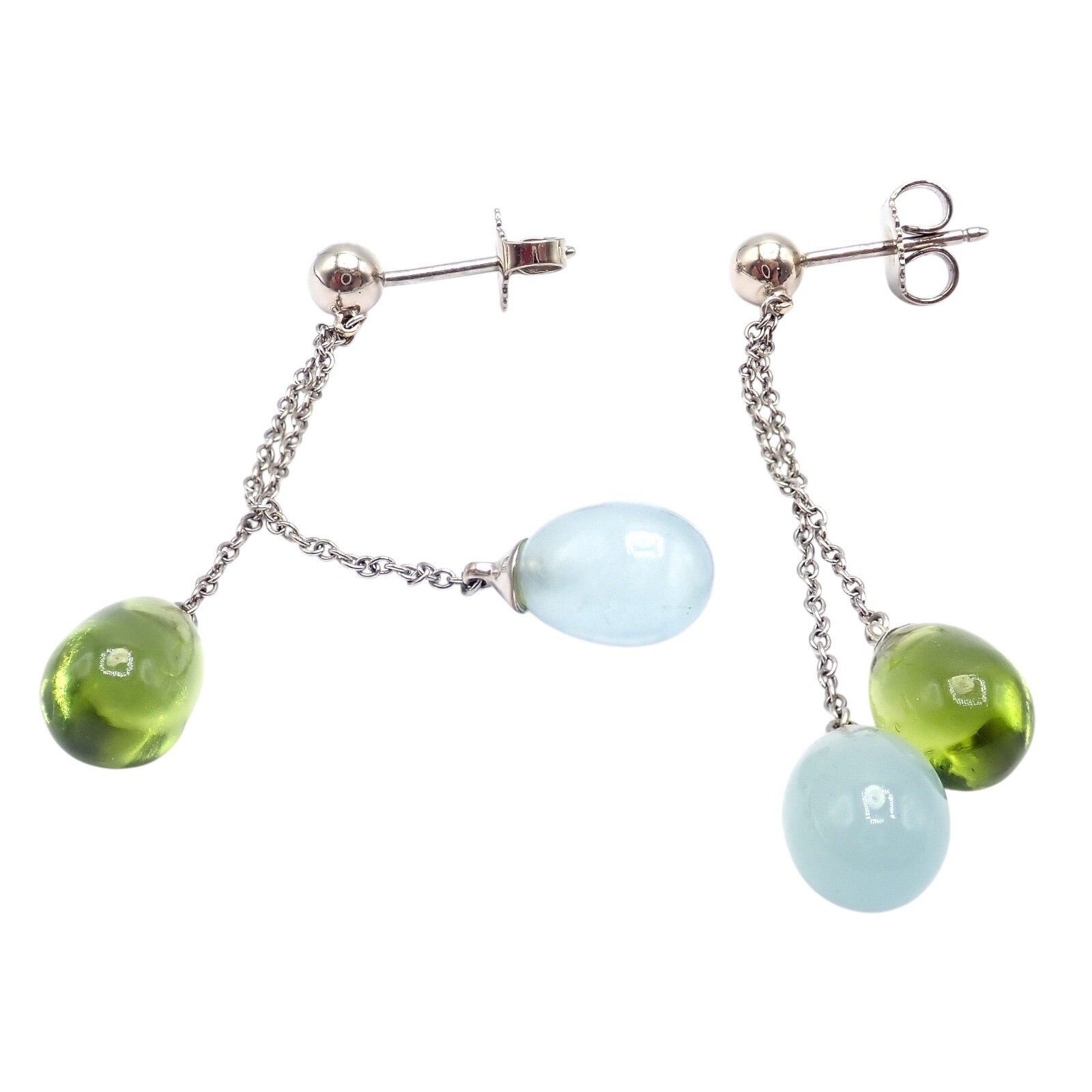Authentic Tiffany & Co 18K White Gold Rainbow Drop Peridot Chalcedony Earrings for Women | Elegant Gemstone Dangle Earrings for Parties, Weddings & Special Occasions