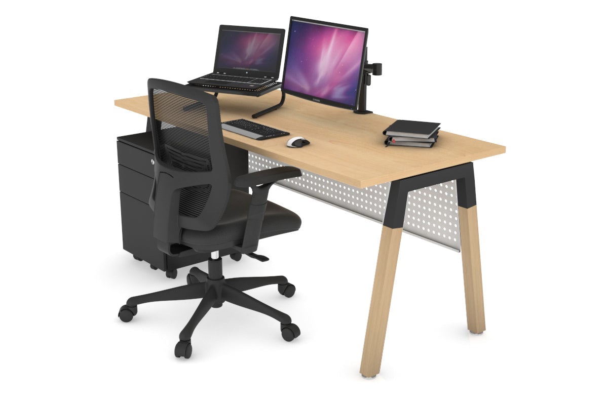 Quadro A Legs Office Desk with Wood Legs & Cross Beam - 1200L x 700W - Sturdy Workstation for Home Office, Study Room, or Professional Workspace