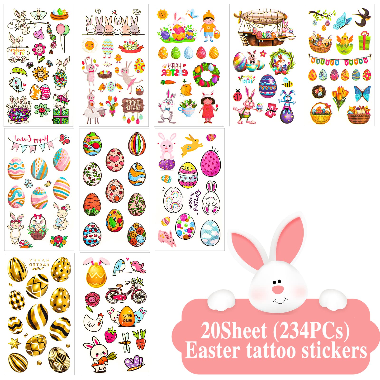20 Sheets Easter Temporary Tattoos for Kids - Bunny & Chick Tattoo Stickers for Boys & Girls - Easter Party Favors, Treats & Goodie Bag Fillers - Perfect for Easter Egg Hunts, Classroom Rewards & Spring Celebrations