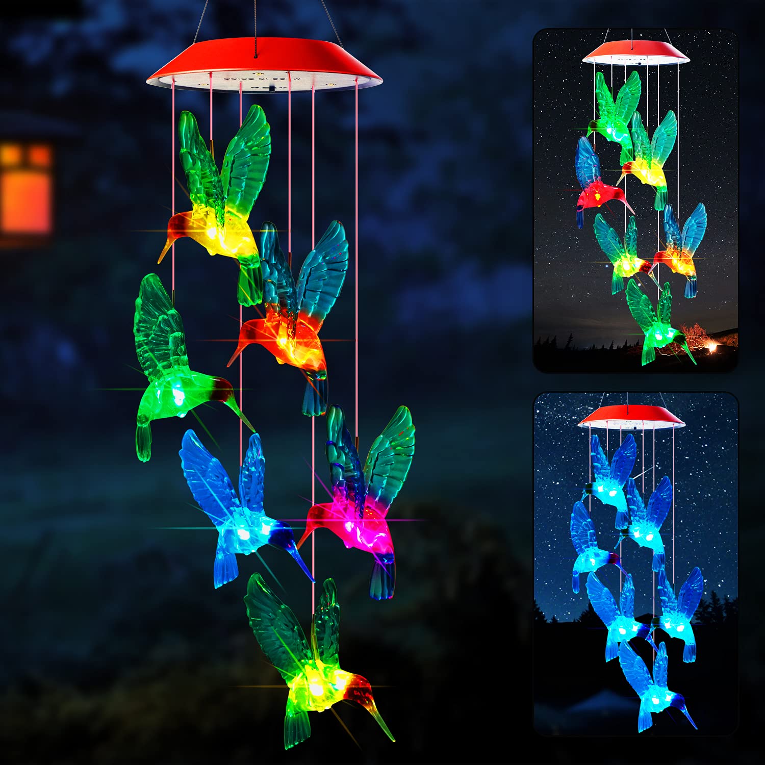 Solar Hummingbird Wind Chime - Birthday Gift for Women/Mom/Grandma - Outdoor Garden Decor