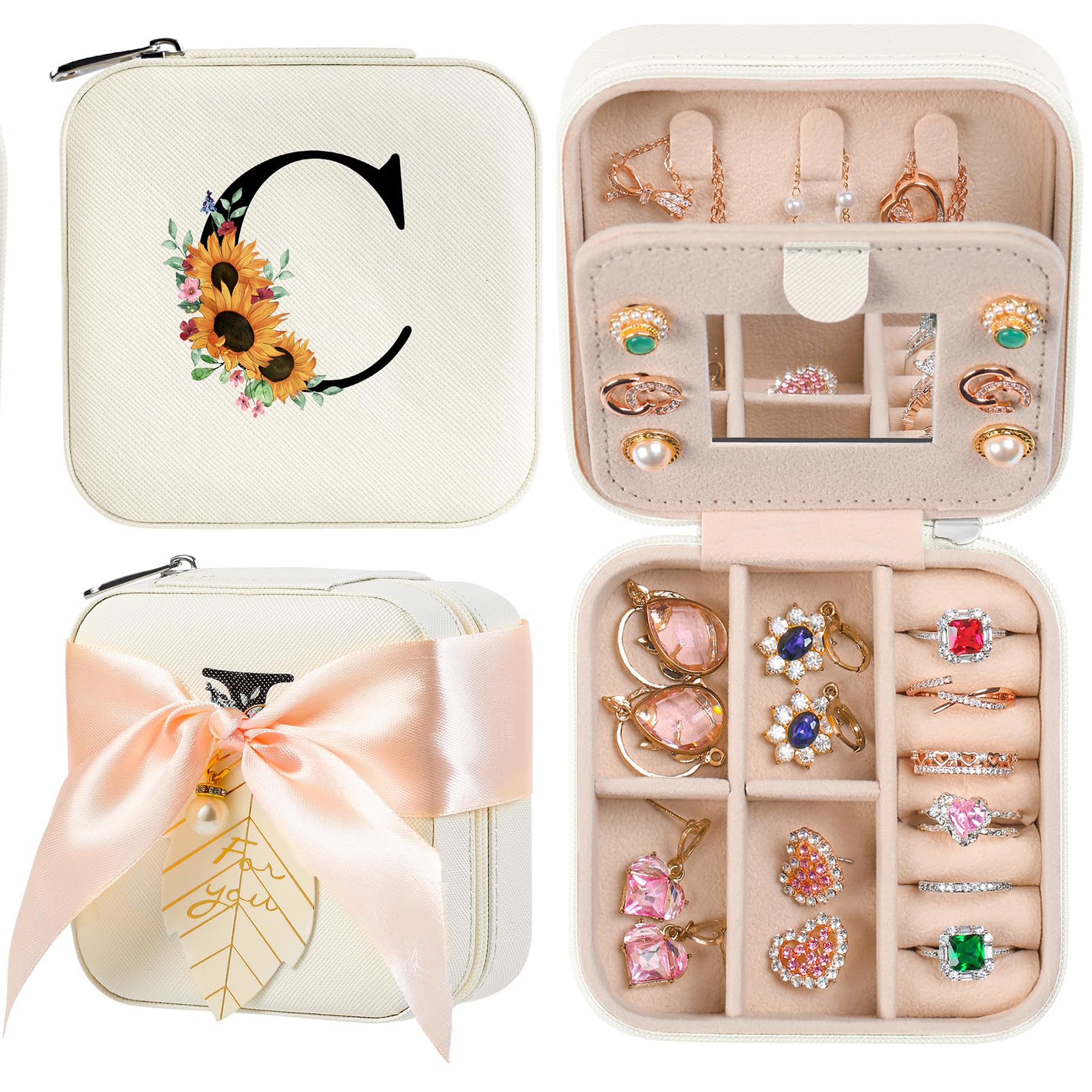AYGXU Portable Jewelry Travel Organizer Box for Women - Small Jewelry Case with Initials A-Z, Perfect for Travel, Gifts, Teens & Teachers - Compact Jewelry Storage Solution for Necklaces, Rings & Earrings