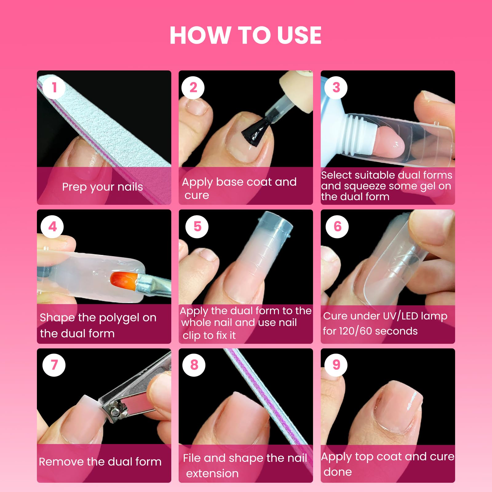 GlimightyX 120Pcs Polygel Dual Nail Forms for Toes - Reusable Square Toenail Molds with Pre-designed French Line for Nail Extension | Salon & Home DIY Nail Art Supplies | Perfect for Pedicures, Nail Extensions & Professional Manicures