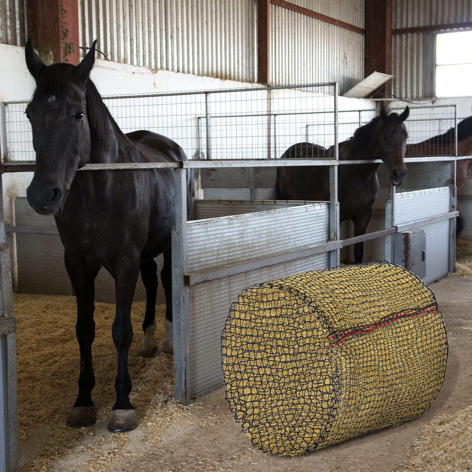 Slow Feed Hay Net for Horses, Goats & Cattle - 5mm Thick Knotless Round Bale Feeder Bag (5x4 Ft) - Durable Black Equine Supplies for Stalls, Barns & Pastures | Perfect for Stress-Free Grazing & Healthy Digestion