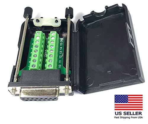 DB15 Female D-Sub Solderless Breakout Terminal Block Connector - 1PC DIY Kit for Electronics Projects & Prototyping - Perfect for Arduino, Raspberry Pi & Industrial Control Systems
