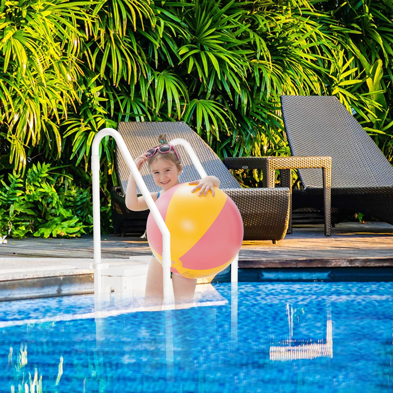 Outvita 4-Step Heavy Duty Above Ground Pool Ladder with Handrails - 400lbs Weight Capacity, 33.5