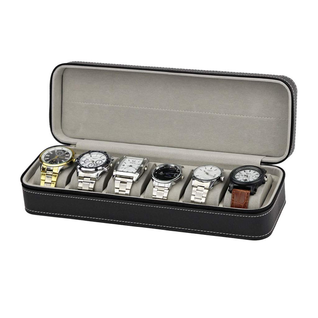 6 Slot Watch Storage Box - Portable Travel Zipper Watch Case for Men & Women | Collector's Jewelry Organizer (Black) | Perfect for Travel, Home Display & Watch Collection Organization