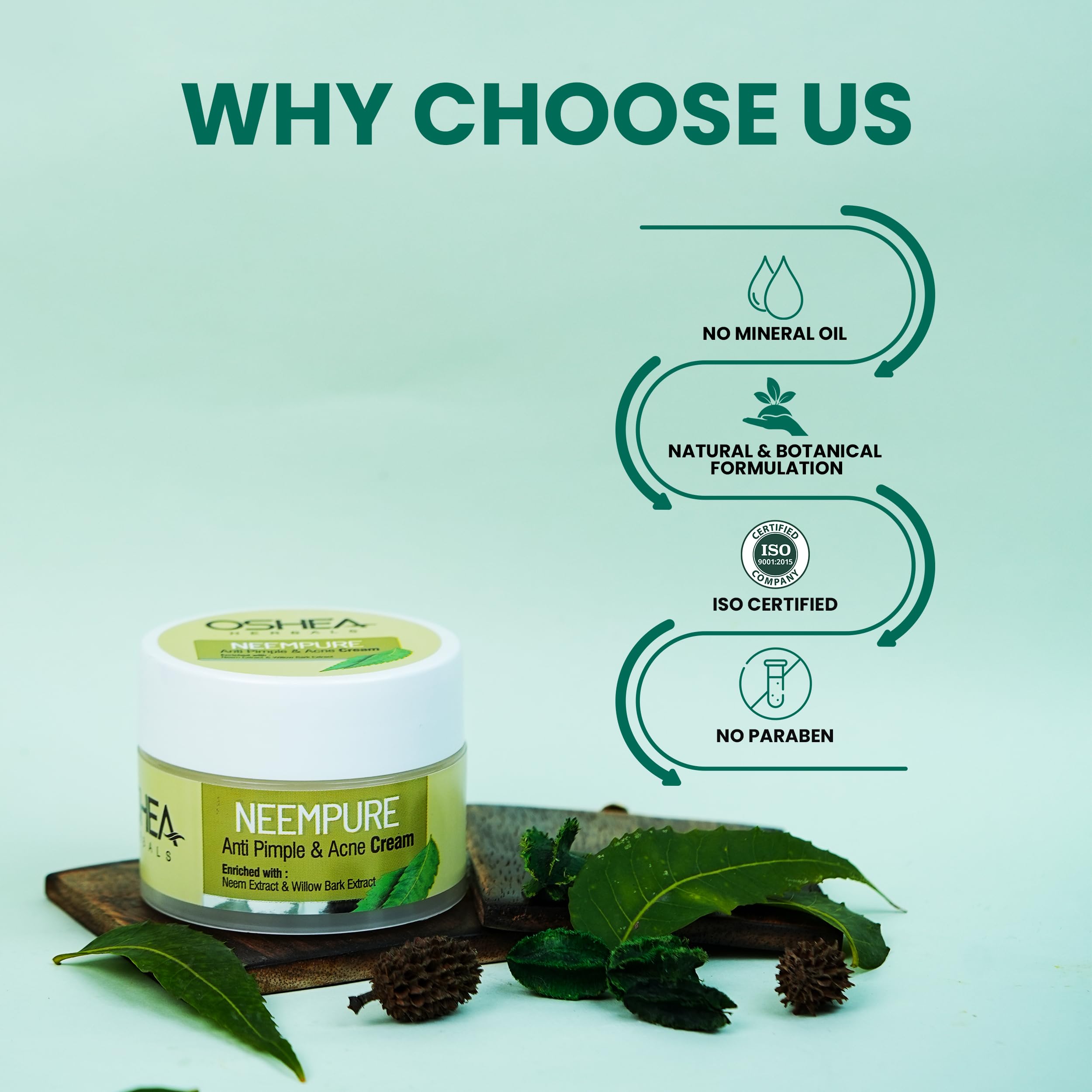 Oshea Herbals Neempure Anti Pimple & Acne Face Cream for All Skin Types | Oil Control, Skin Softening & Smoothing, PH Balance | 50g | Perfect for Daily Skincare Routine & Acne Treatment