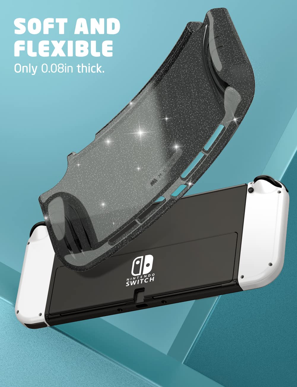Mumba Thunderbolt Series Protective Clear TPU Grip Case for Nintendo Switch OLED 2021 - Compatible with 7-Inch Console & Joy-Con Controllers (Shadow) - Perfect for Gaming, Travel, and Home Entertainment