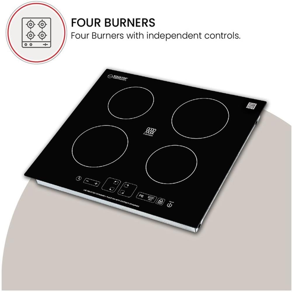 4-Burner Induction Cooktop with 9 Power Levels - 24 Inch Built-In Electric Stove for Professional Kitchen Use - 220V Commercial Grade Cooker for Restaurants & Home Chefs - Perfect for Searing, Boiling & Simmering