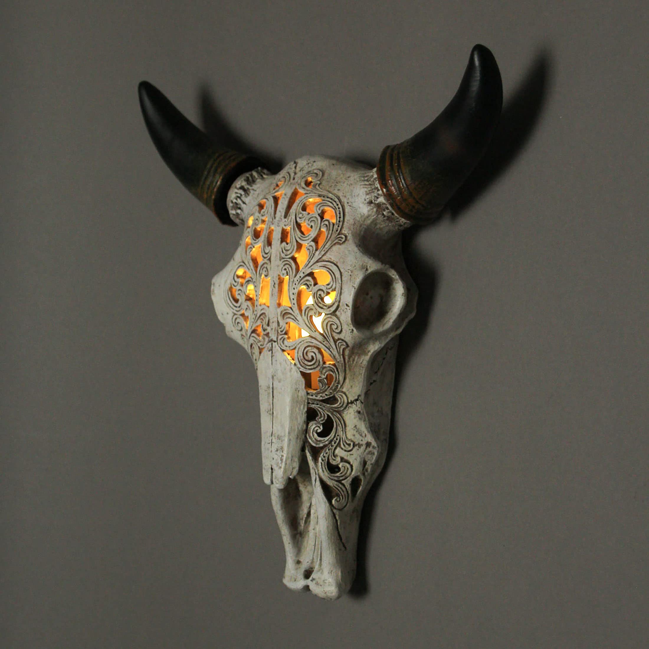 Zeckos Southwestern Style Steer Skull Resin Wall Sconce & Table Lamp with Removable Metal Stand & LED Bulb - Western Home Decor, Cowboy Theme Lighting for Living Room, Bedroom, or Bar (11.5 Inches High)