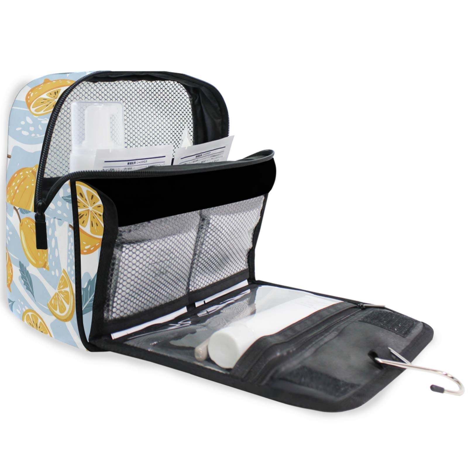 ALAZA Hanging Toiletry Bag for Women - Large Capacity Waterproof Travel Cosmetic Organizer with Hook, Tropical Lemon Slice & Mint Leaves Design - Perfect for Bathroom Storage, Makeup Pouch & Vacation Essentials