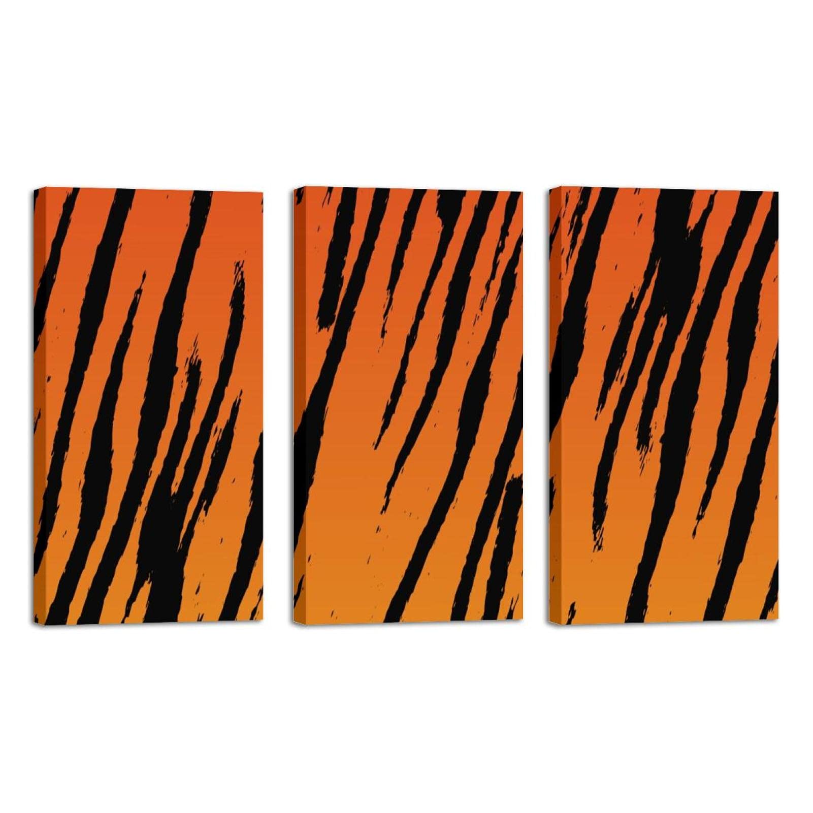 Tiger Stripe Oil Painting Canvas Wall Art - 16x32 Inch 3-Panel Framed Home Decor for Living Room, Bedroom & Office | Modern Animal Print Artwork