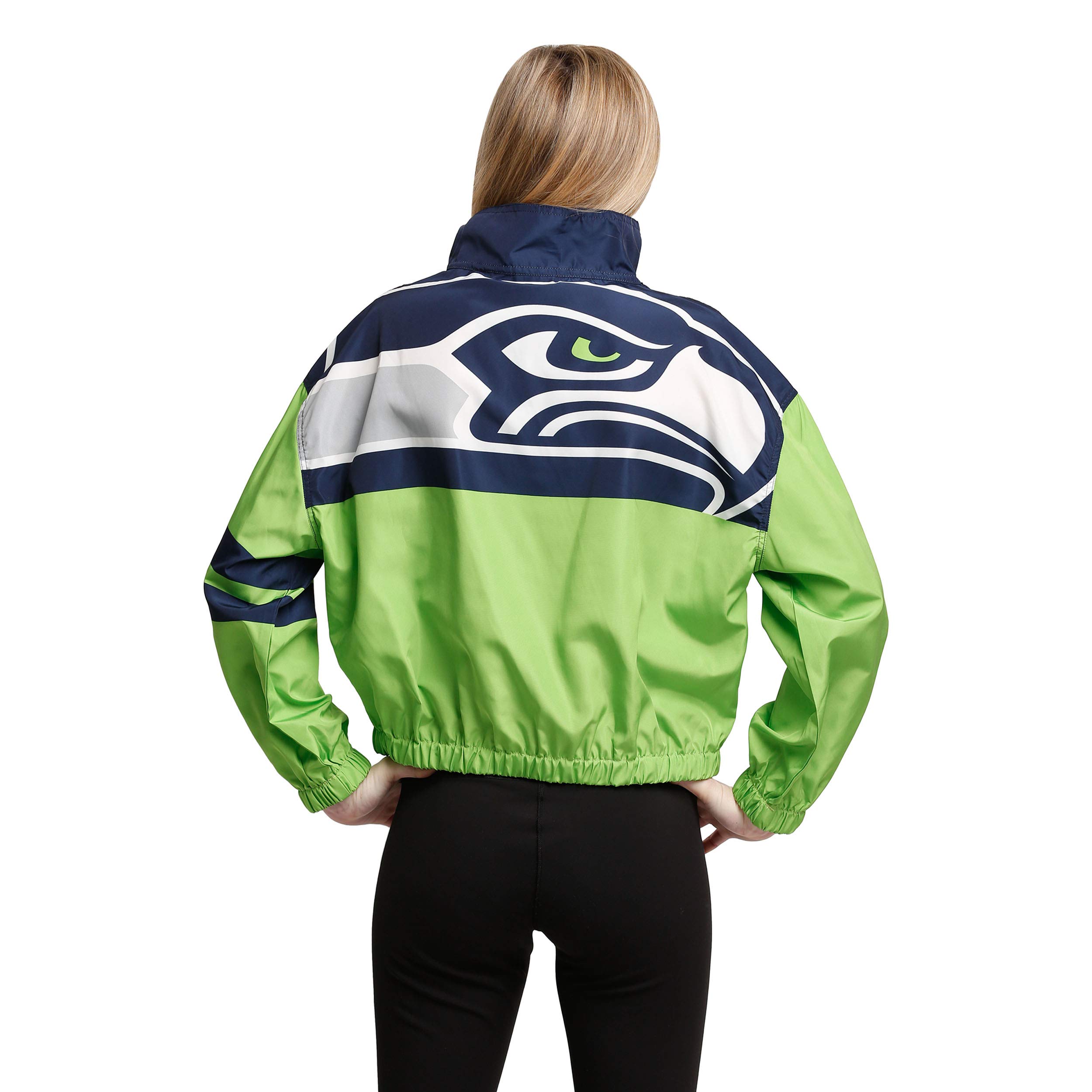 Seattle Seahawks Women's Winning Play Windbreaker Jacket - Lightweight Water-Resistant Hooded Jacket for Outdoor Sports & Casual Wear