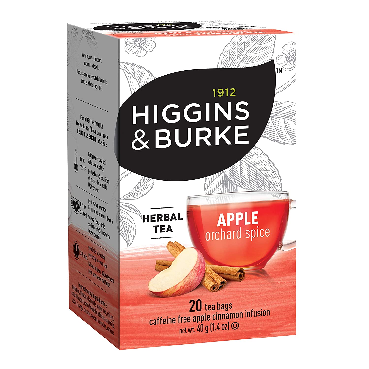 Higgins & Burke Apple Orchard Spice Filterbag Tea - 20 Count Box | Caffeine-Free Herbal Tea for Fall & Winter | Perfect for Cozy Evenings, Gift Giving & Holiday Gatherings