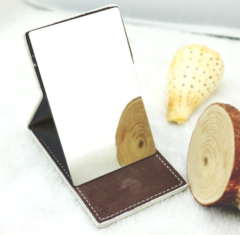 Shatterproof Stainless Steel Ultrathin Folding Travel Mirror - Compact Makeup Mirror with PU Leather Case for Women & Men - Perfect for Travel, Camping, Emergency Signaling & Daily Use at Home, Office or Gym