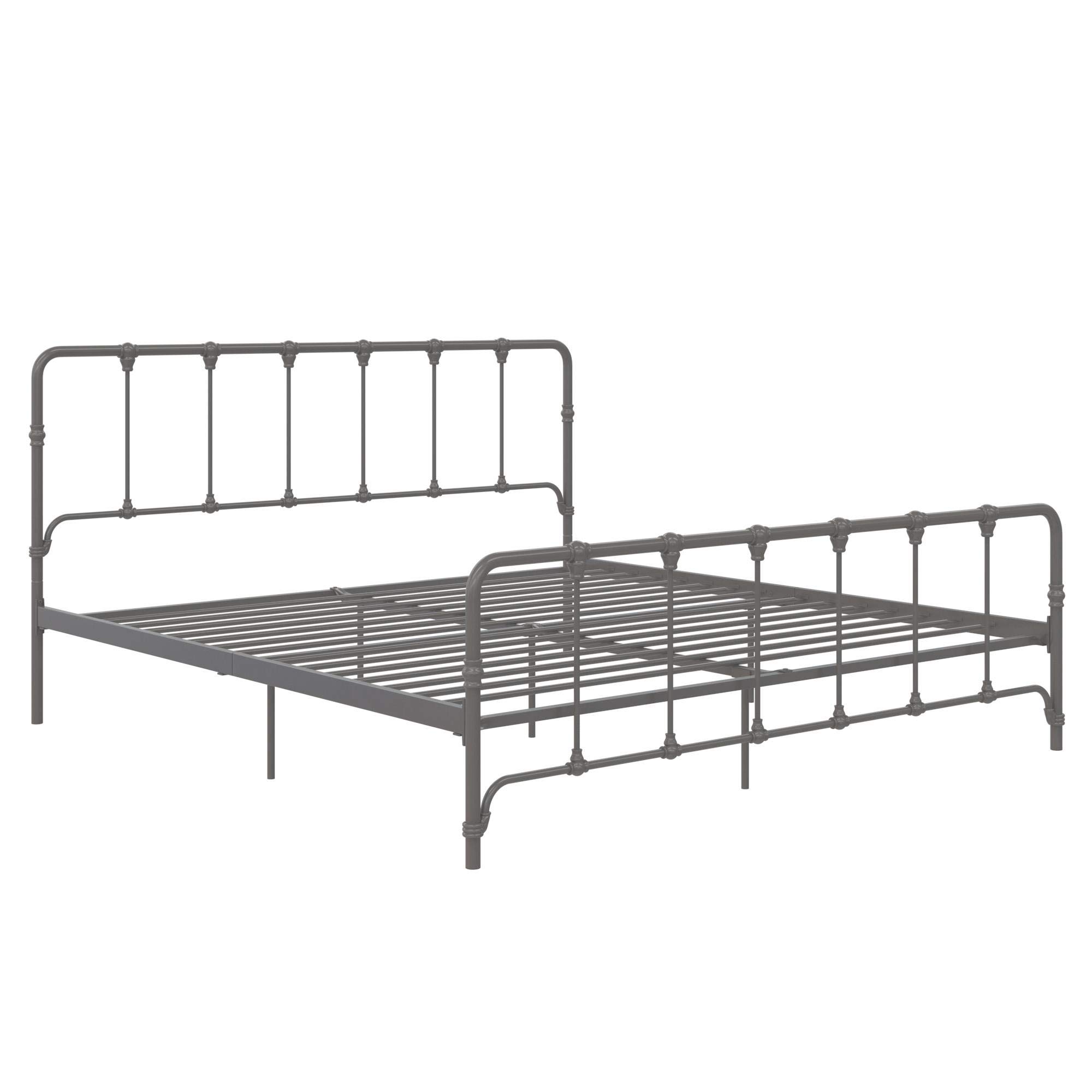 LikeHome Lida Farmhouse Metal Bed Frame with Under Bed Storage - King Size in Gunmetal Grey | Sturdy Platform Bed for Master Bedroom, Guest Room & Dormitory