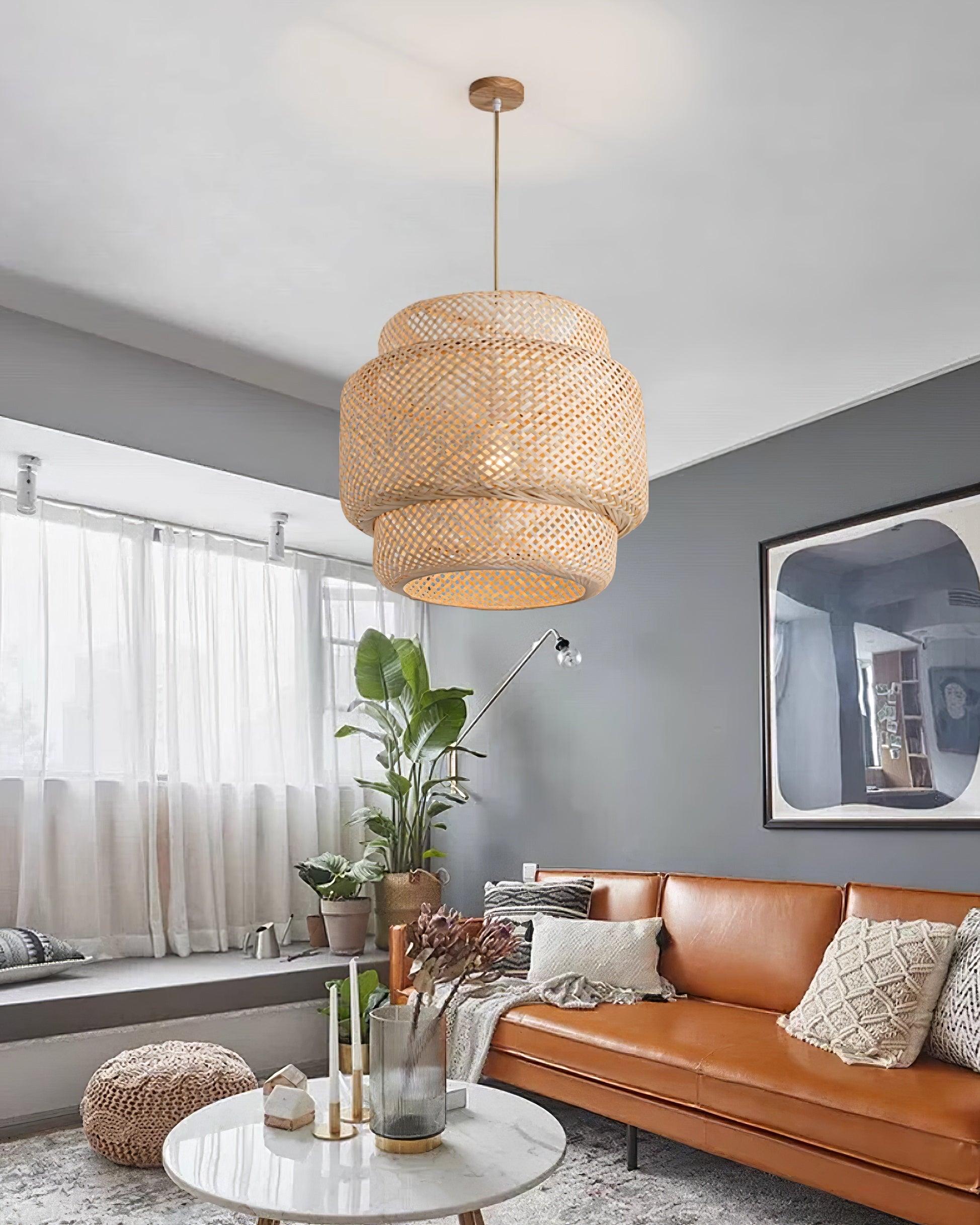 Handmade Natural Bamboo Pendant Light - Eco-Friendly Hanging Lamp for Living Room, Bedroom & Dining Room Decor - Perfect Boho Chic Home Lighting Fixture