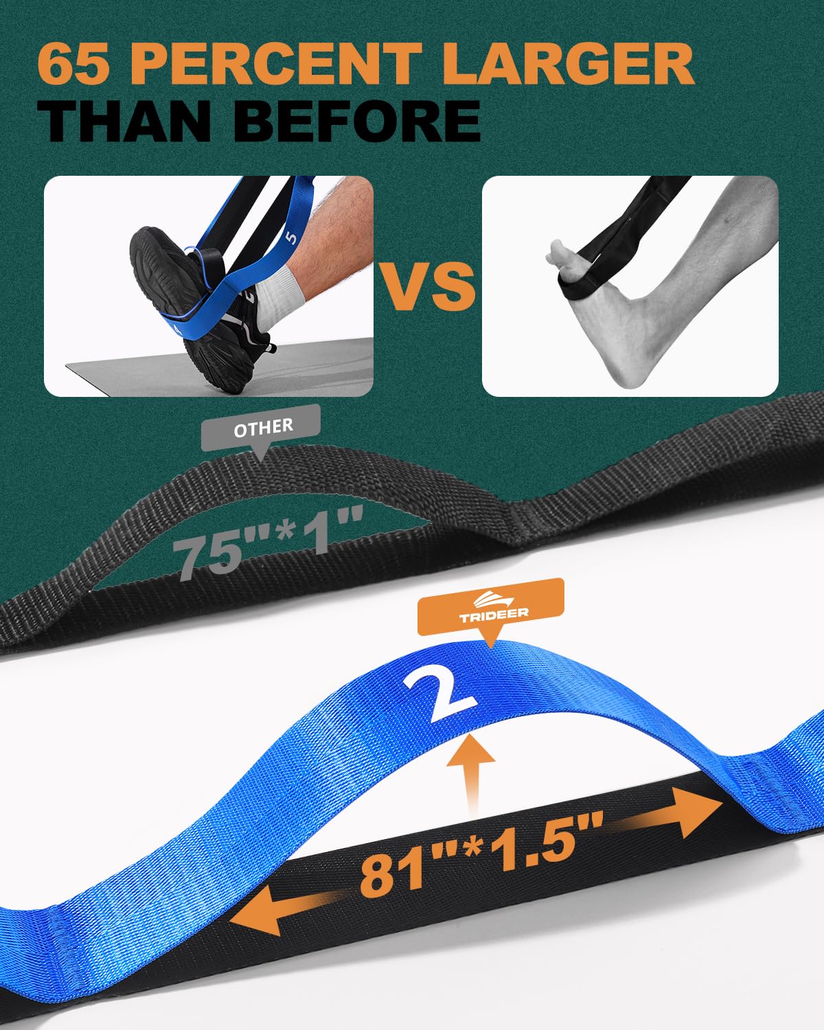 Trideer Non-Elastic Yoga Stretching Strap with 10 Loops - Durable Nylon Physical Therapy Band for Exercise, Pilates & Gymnastics - Includes Training Manual & Poster - Perfect for Home Workouts, Yoga Studios & Physical Therapy Sessions