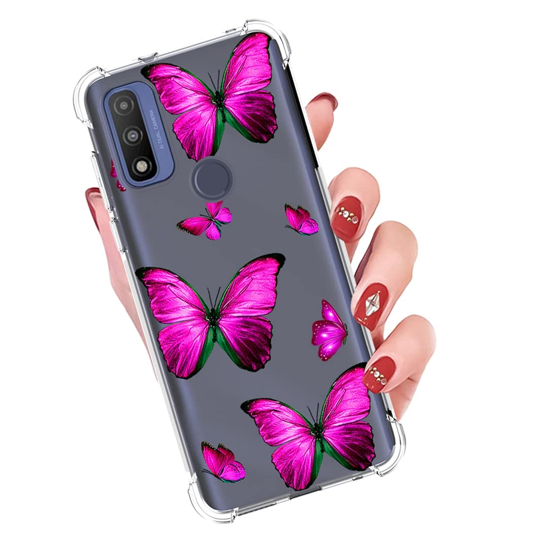 **Motorola Moto G Pure 2021 XT2163DL Case - Cute Rose Butterfly Clear Flexible TPU Bumper Cover | Slim Soft Silicone Protection for Everyday Use**