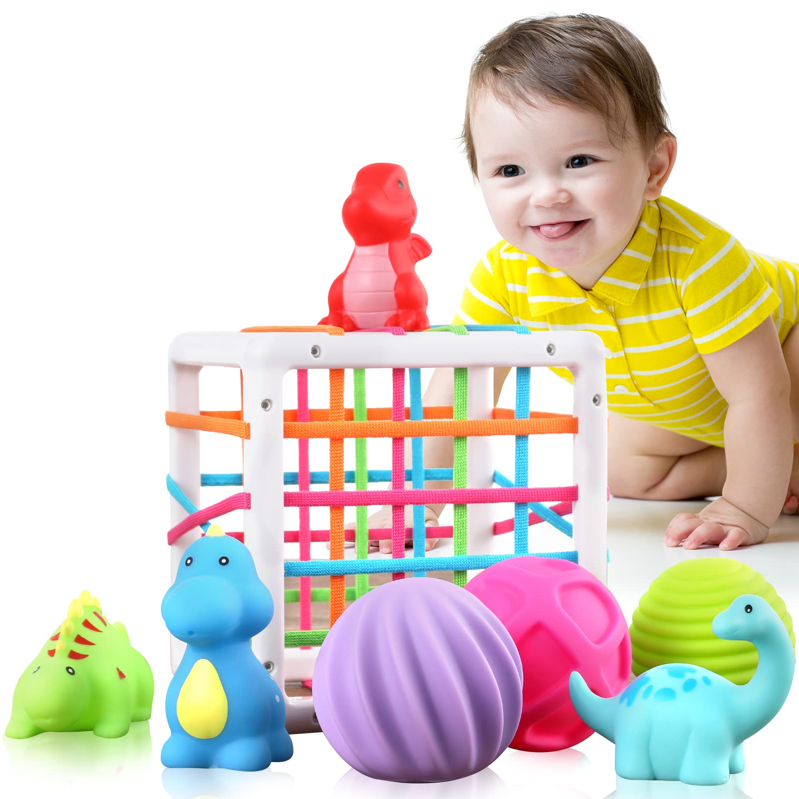 Montessori Baby Toys - 3-in-1 Glow in The Dark Sensory Toy Set for Toddlers | Teething & Travel Toys for Infants | Educational Learning Activities for Airplane & Car Rides | Perfect for Early Childhood Development & Soothing Teething Pain