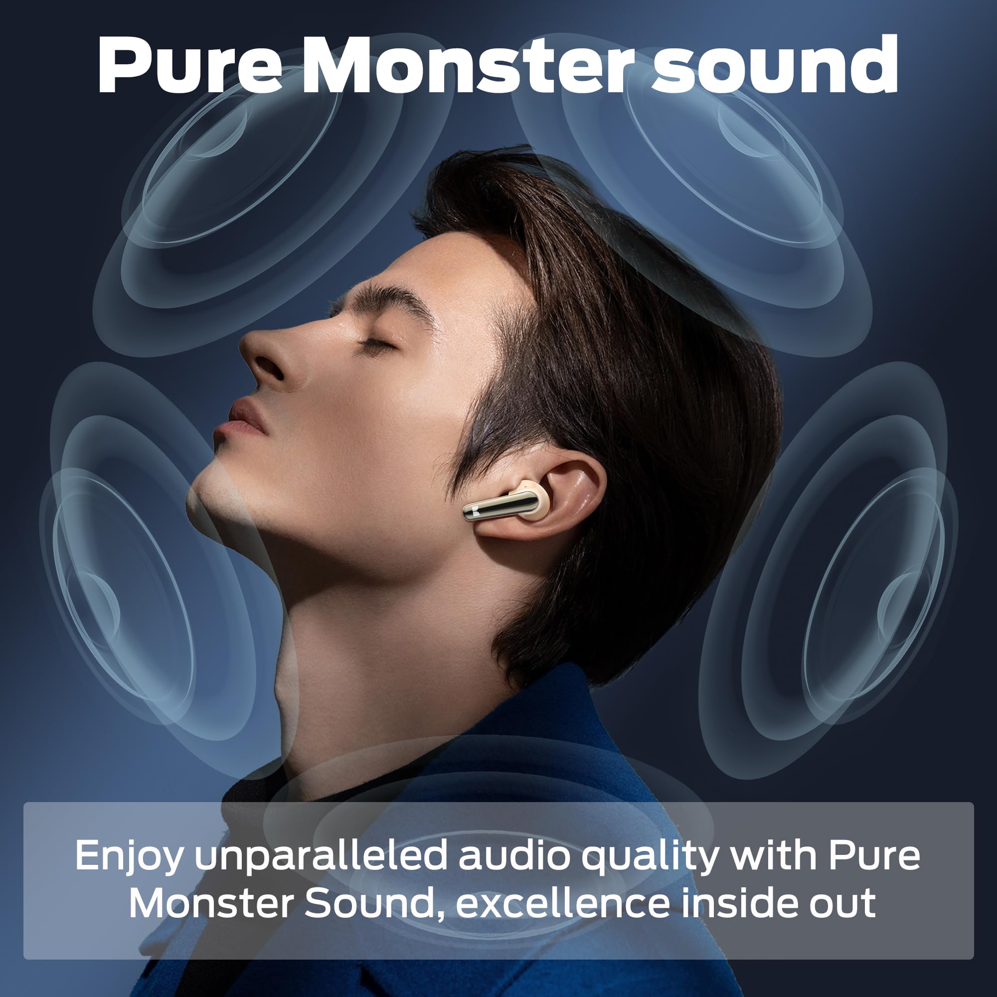 Monster N-Lite 203 AirLinks Wireless Bluetooth Earbuds - HiFi Stereo Sound, 30H Playtime, Type-C Fast Charging, HD Call Clarity, Touch Control & IPX6 Waterproof - Perfect for Gym, Running, Travel & Work