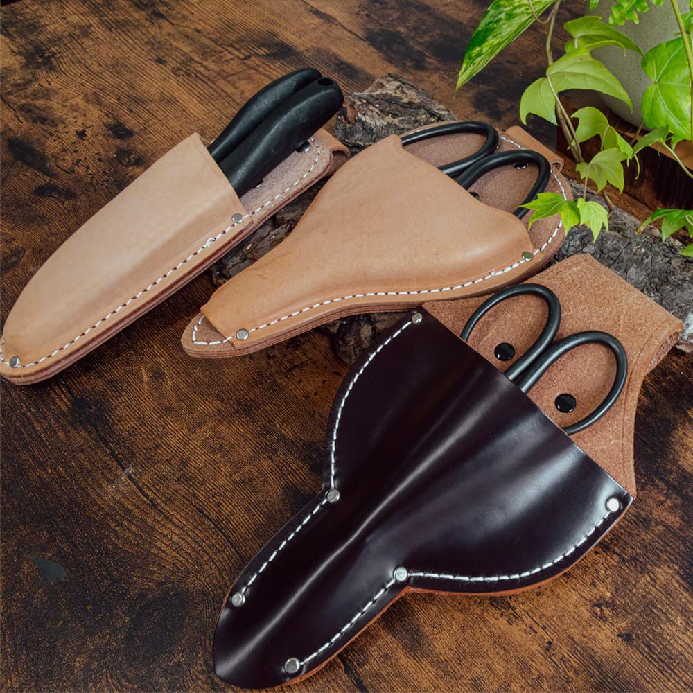 Premium Japanese Leather Bonsai Scissors Holster - Dark Brown Garden Tool Pouch with Belt Clip & Loop - Handmade in Japan - Perfect for Bonsai Pruning, Gardening & Landscaping Tools