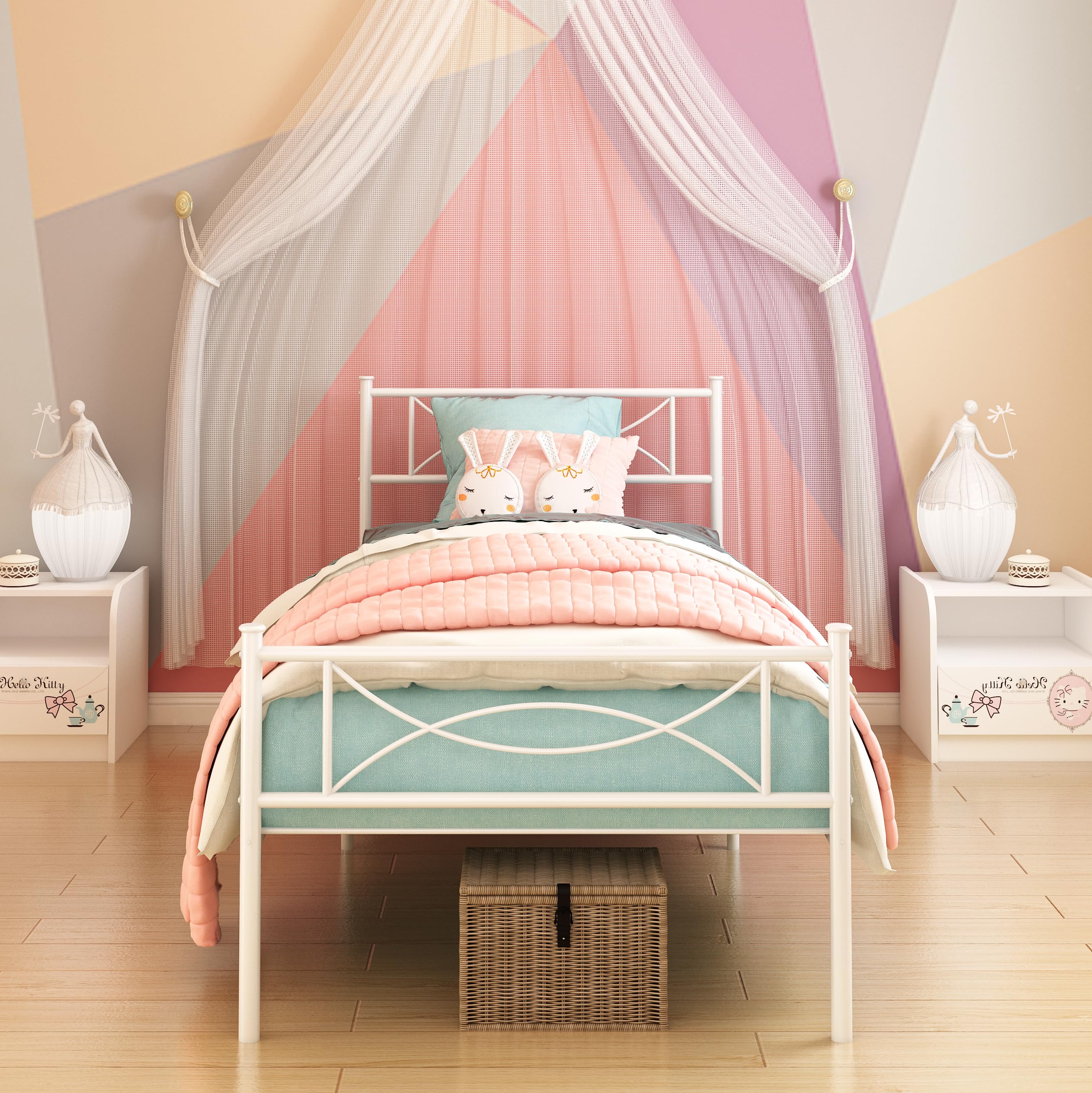 Twin Size Bed Frame with Headboard for Girls, Boys, Adults & Teens - White Platform Bed with Storage, No Box Spring Needed, Easy Assembly | Perfect for Dorm Rooms, Kids Bedrooms & Small Spaces