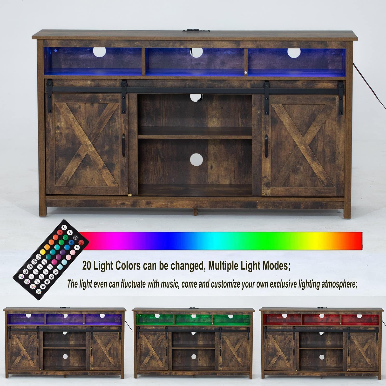 Vinctik 57 Inch Farmhouse TV Stand with Sliding Barn Doors - Rustic Wood Entertainment Center for 60-65 Inch TVs - Double Layer Storage & Built-in Power Outlets - Perfect for Living Room, Bedroom & Home Theater Setup