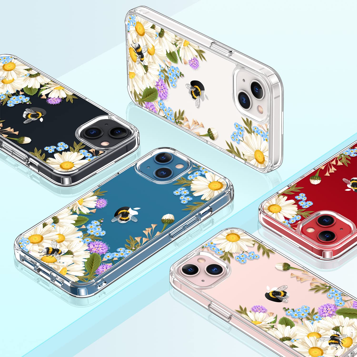 GiiKa iPhone 13 Mini Case with Screen Protector - 5.4 Inch Clear Shockproof Full Body Protective Cover with TPU Bumper - Floral Design Hard Case for Women & Girls - White Flowers Pattern - Perfect for Everyday Use, Travel & Gift Giving