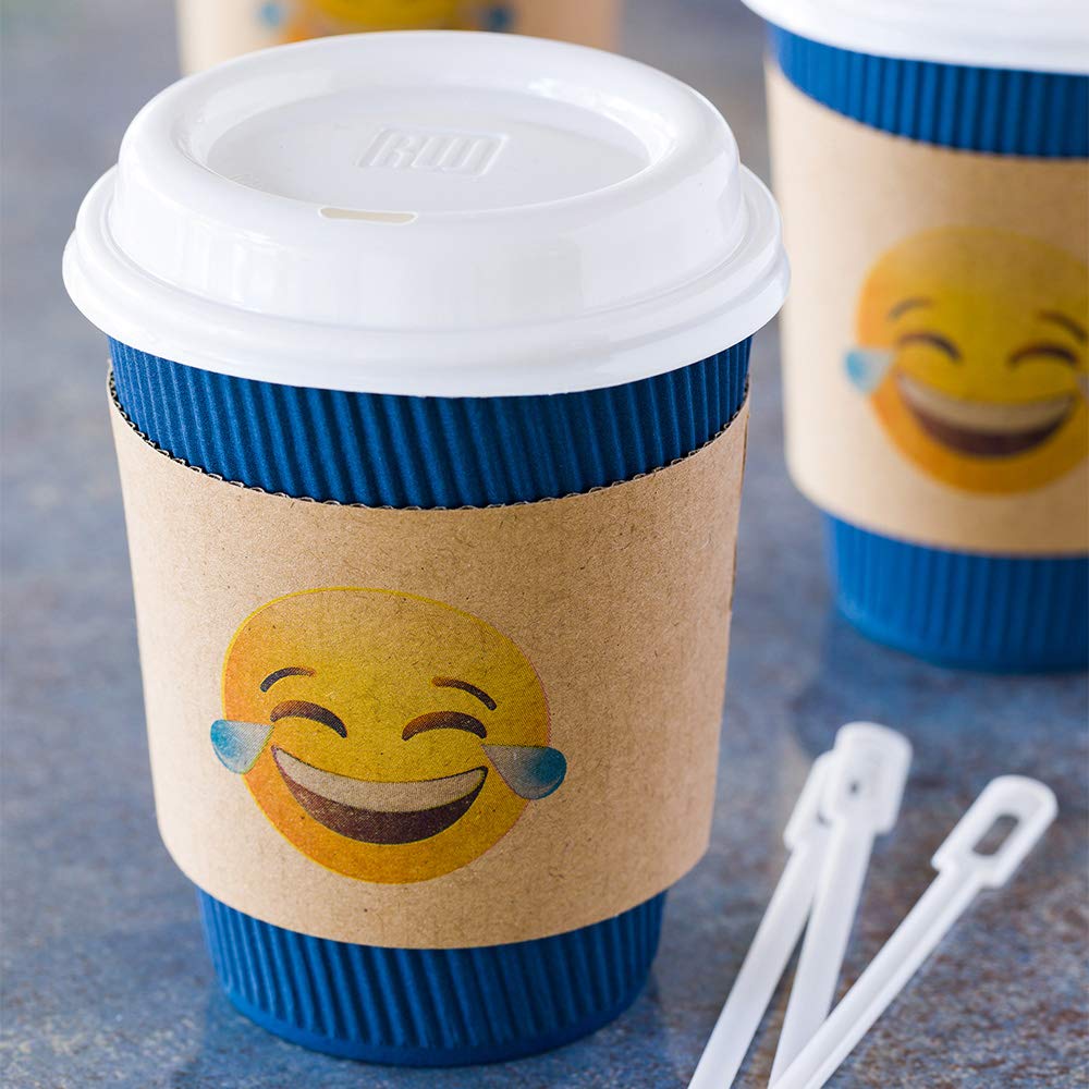 Restpresso 5.1 x 2.8 Inch Coffee Cup Sleeves - 1000 Pack Corrugated Kraft Paper Disposable Hot Beverage Sleeves with Crying-Laughing Emoji Design | Heat-Resistant for Coffee Shops, Cafes & Takeout Services