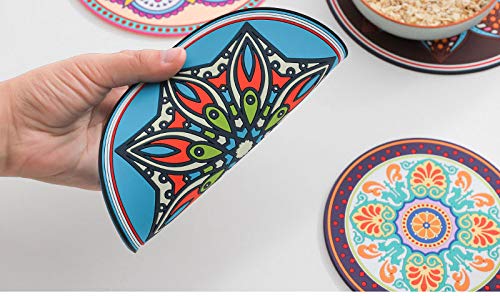 Heat Resistant Silicone Hot Pot Pads - 6.9 Inch Round Kitchen Trivets for Dining Table, Cooking & Serving - Set of 2 (Blue & Pink) - Perfect for Hot Dishes, Pots, Pans & Protecting Countertops