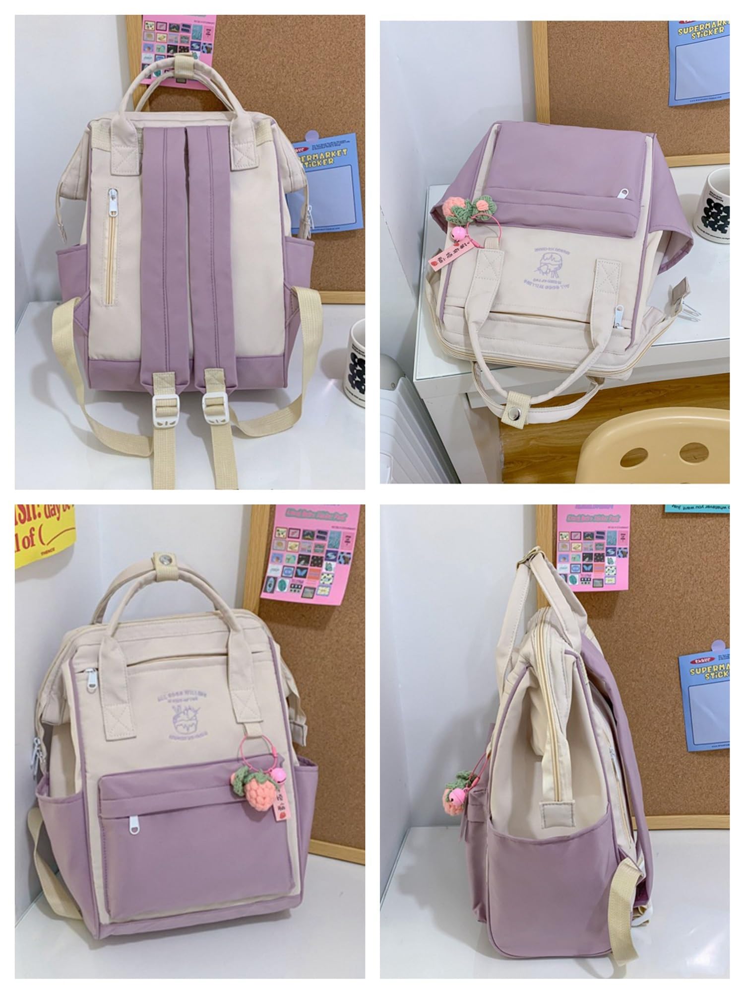 Cute Kawaii Backpack with Accessories - Pink Daypack for School & Travel