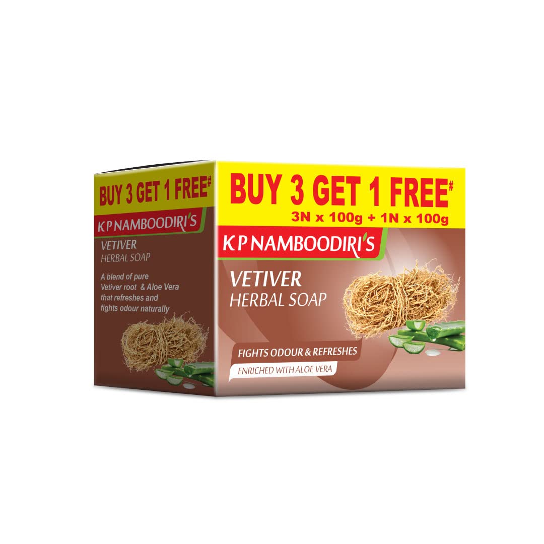 K.P. NAMBOODIRI Vetiver Herbal Soap - 100g Each, 4 Bars (Pack of 2) | Natural Ayurvedic Skincare for Men & Women | Perfect for Sensitive Skin, Acne Treatment & Daily Cleansing