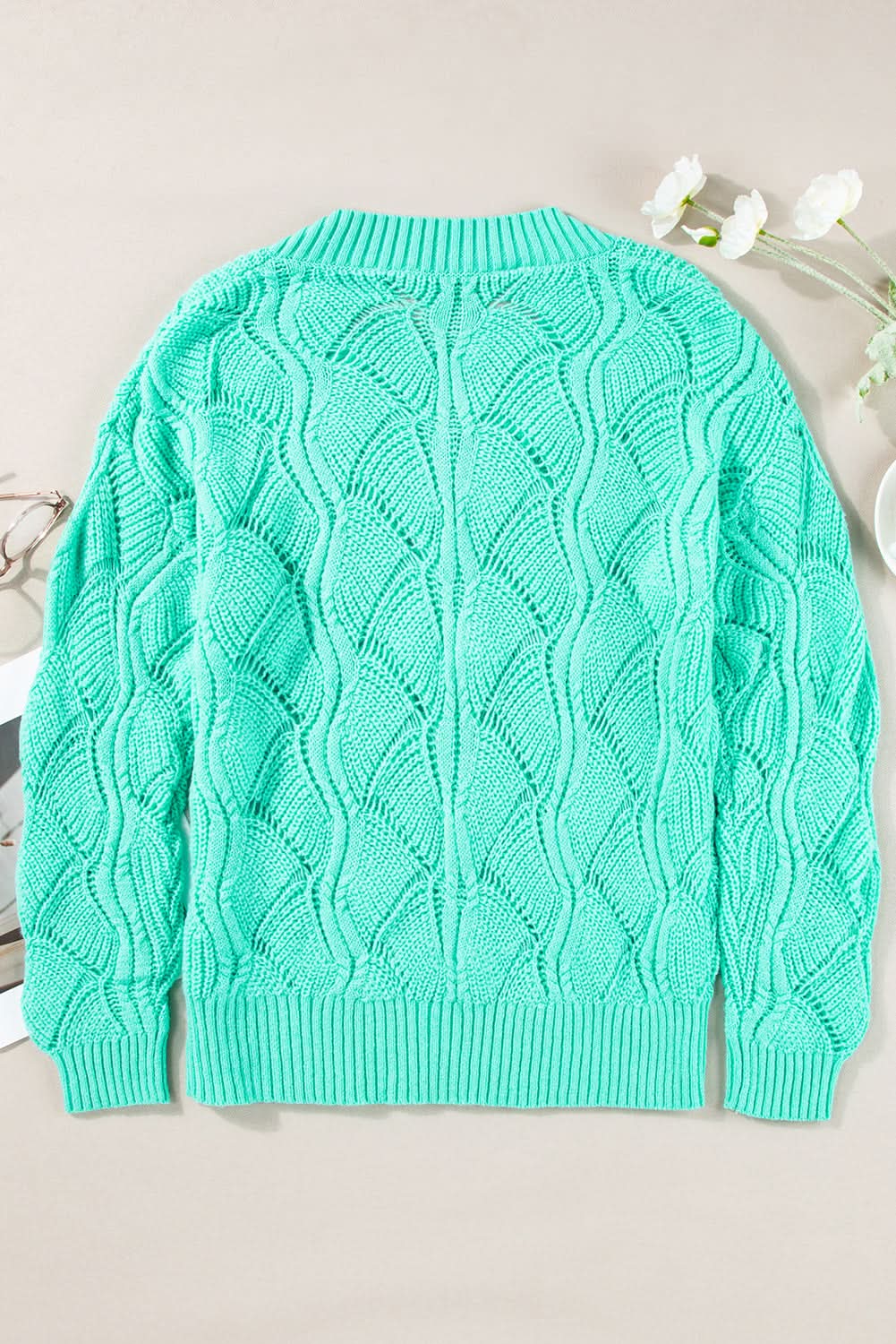 Stylish Mint Green Knit Sweater for Women - Cozy Winter Pullover for Casual Outfits & Office Wear