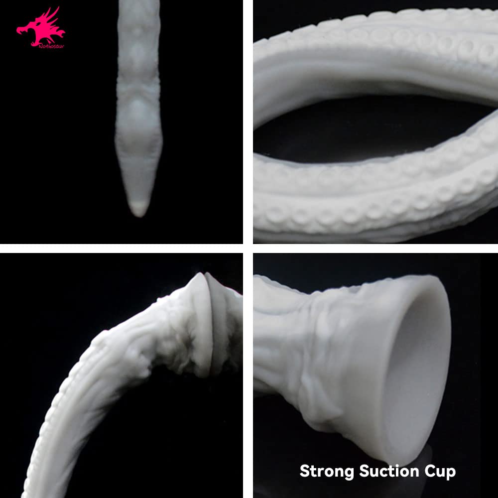 Nothosaur Abyss II 21.6 Inch Long Fantasy Dildo - 1.9 Inch Wide Tentacle Anal Plug for Depth Training - Soft Platinum Silicone, Handmade with Suction Cup - Swan White & French Grey - Perfect for BDSM, Fantasy Play and Solo Pleasure