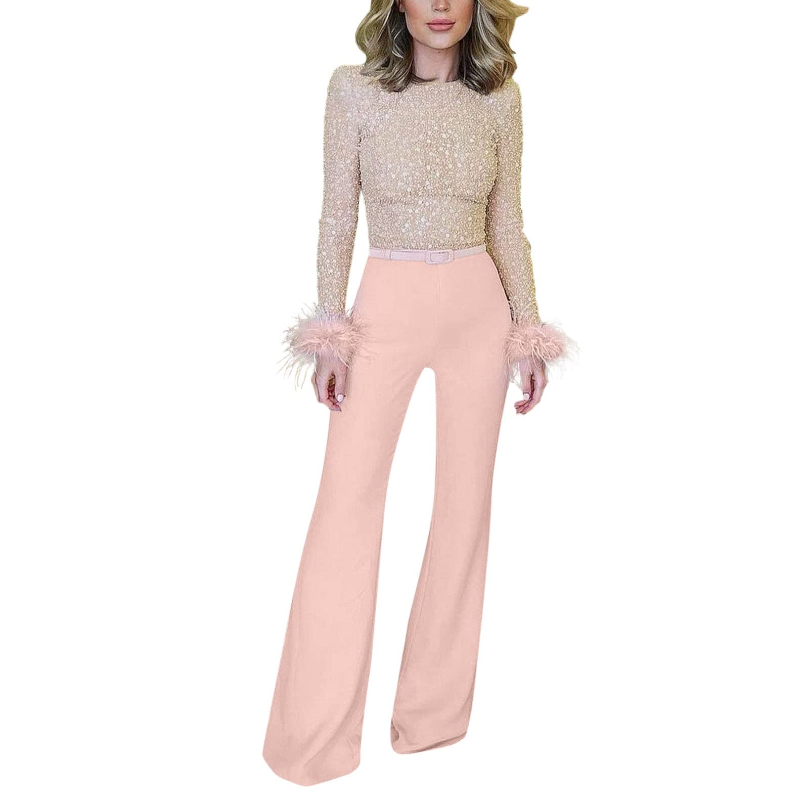 Elegant Beaded Sequins Jumpsuit for Women - Mesh Stitching Romper Dress | Perfect for Parties, Weddings & Evening Events