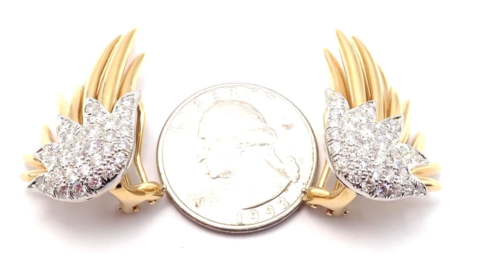 Authentic Tiffany & Co Schlumberger Flame 18k Gold Platinum Diamond Earrings for Women - Luxury Jewelry Gift for Anniversary, Wedding & Special Occasions