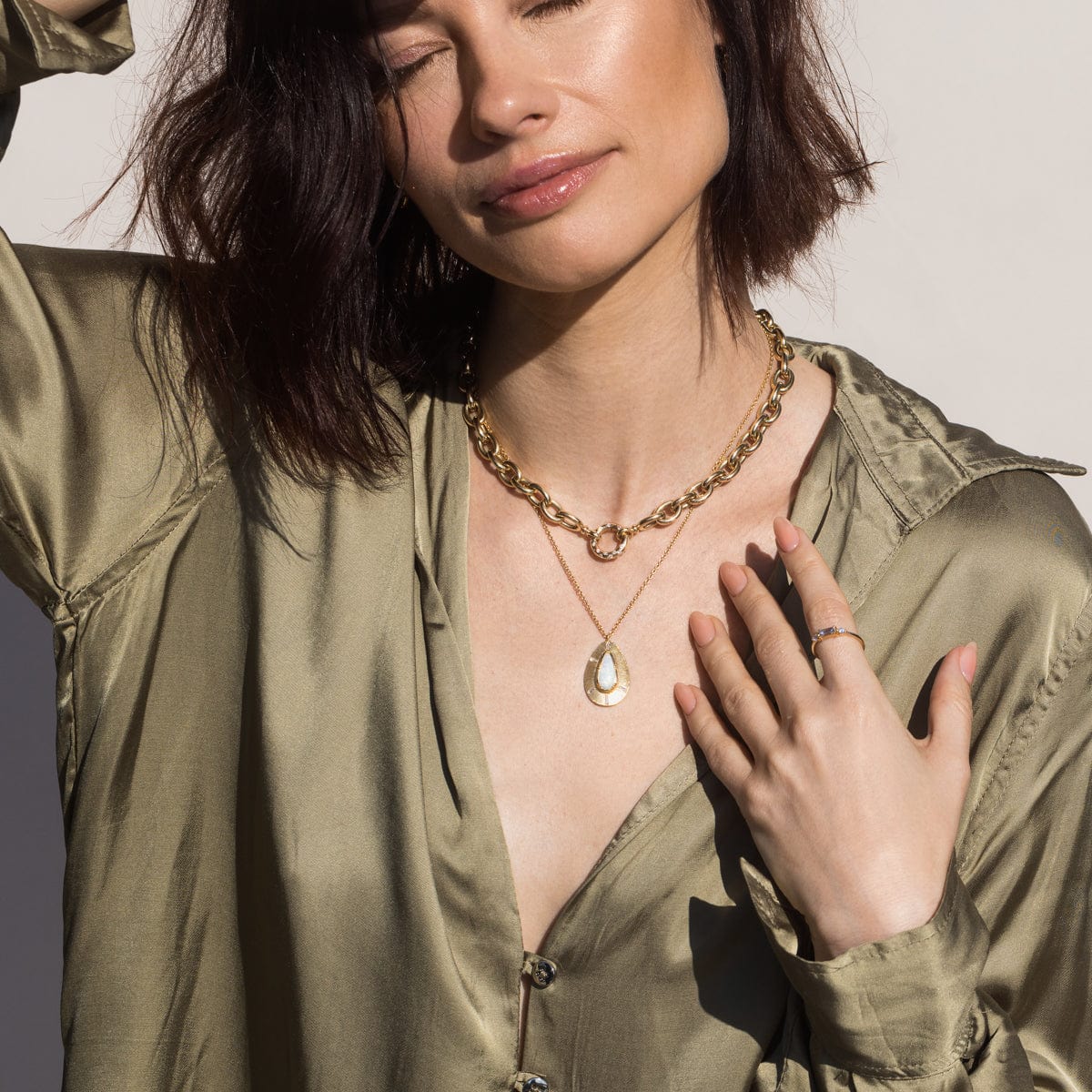 18K Gold Shield Opal Diamond Teardrop Pendant Necklace - Unique Handmade Jewelry for Women - Perfect for Weddings, Anniversaries & Special Occasions