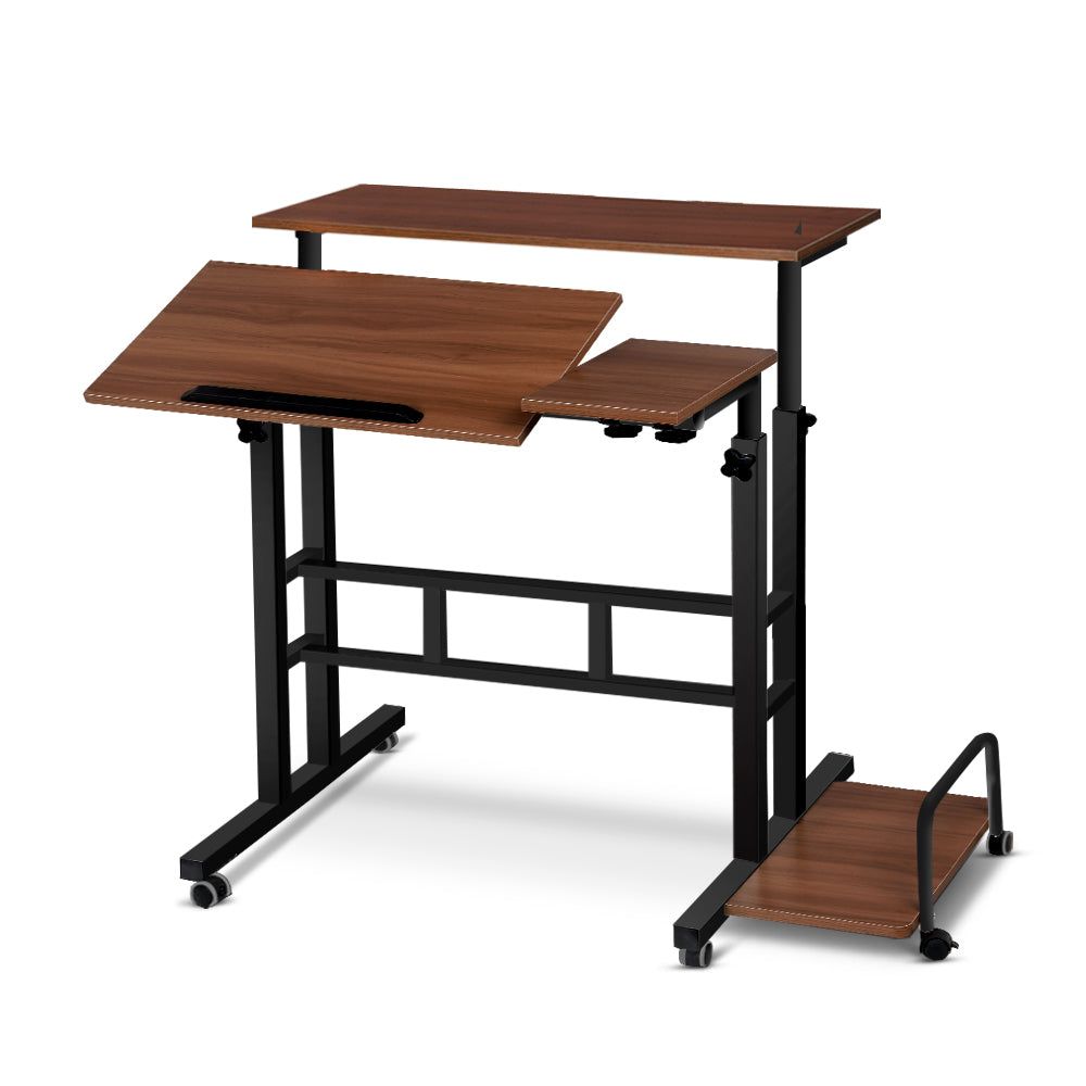 Dark Wood Twin Laptop Table Desk - Adjustable Portable Workstation for Home Office, Bed, Couch & Outdoor Use