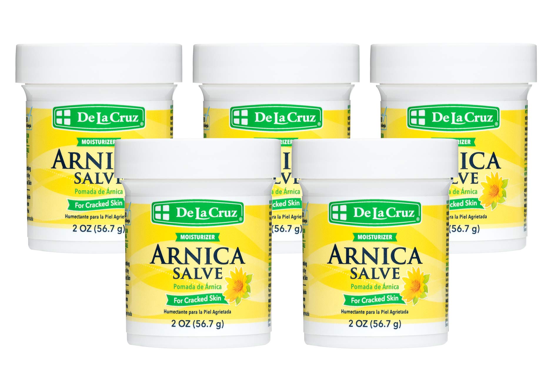 De La Cruz Arnica Salve - Intensive Foot Cream for Dry Cracked Feet & Moisturizing Hand Salve for Rough Skin - 24 Hour Hydration Therapy (2oz x 5 Jars) | Perfect for Athletes, Nurses & Outdoor Workers
