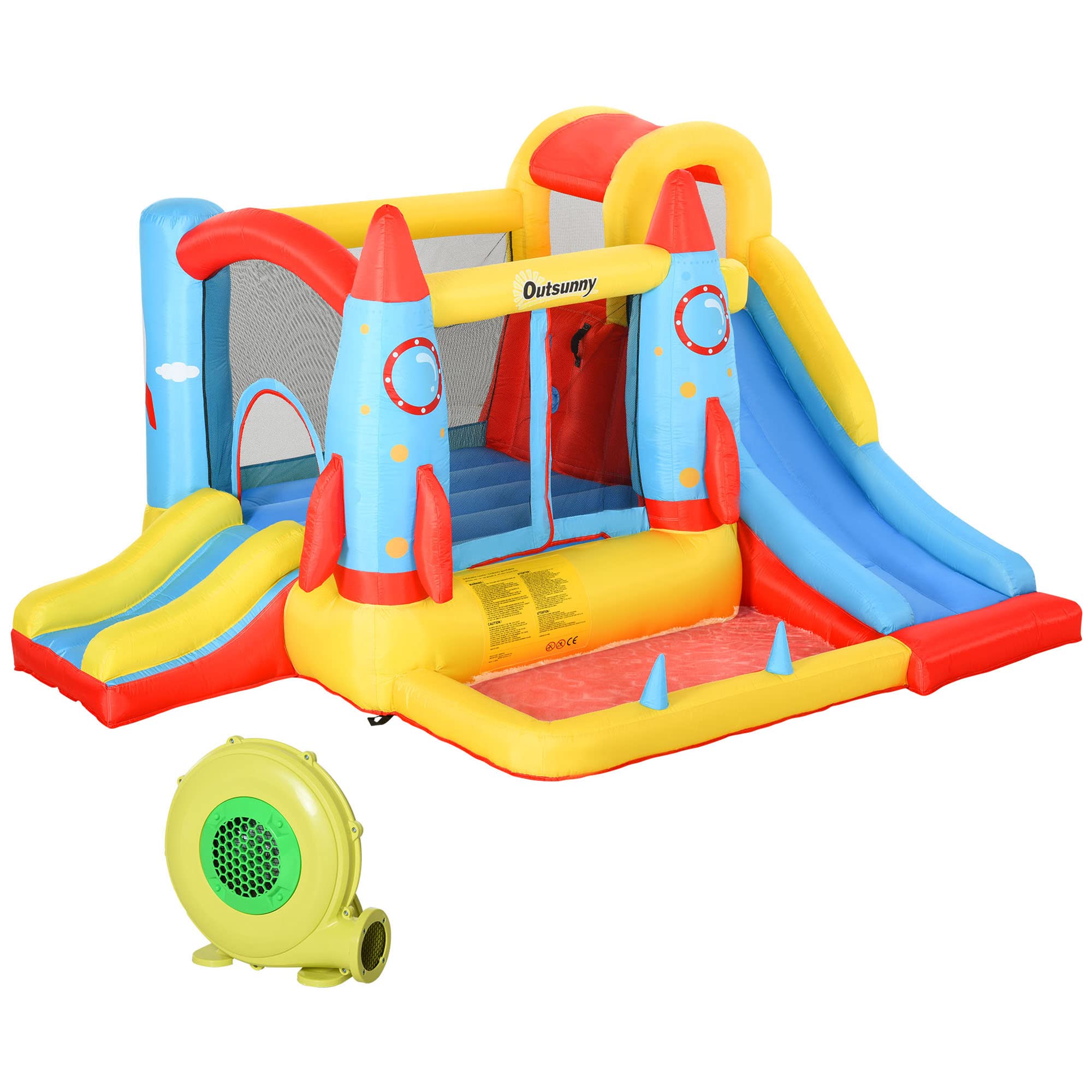 Outsunny 4-in-1 Kids Inflatable Water Slide & Bounce House with 2 Slides, Climbing Wall, Trampoline & Splash Pool - Perfect for Backyard Birthday Parties, Summer Water Play & Outdoor Family Fun