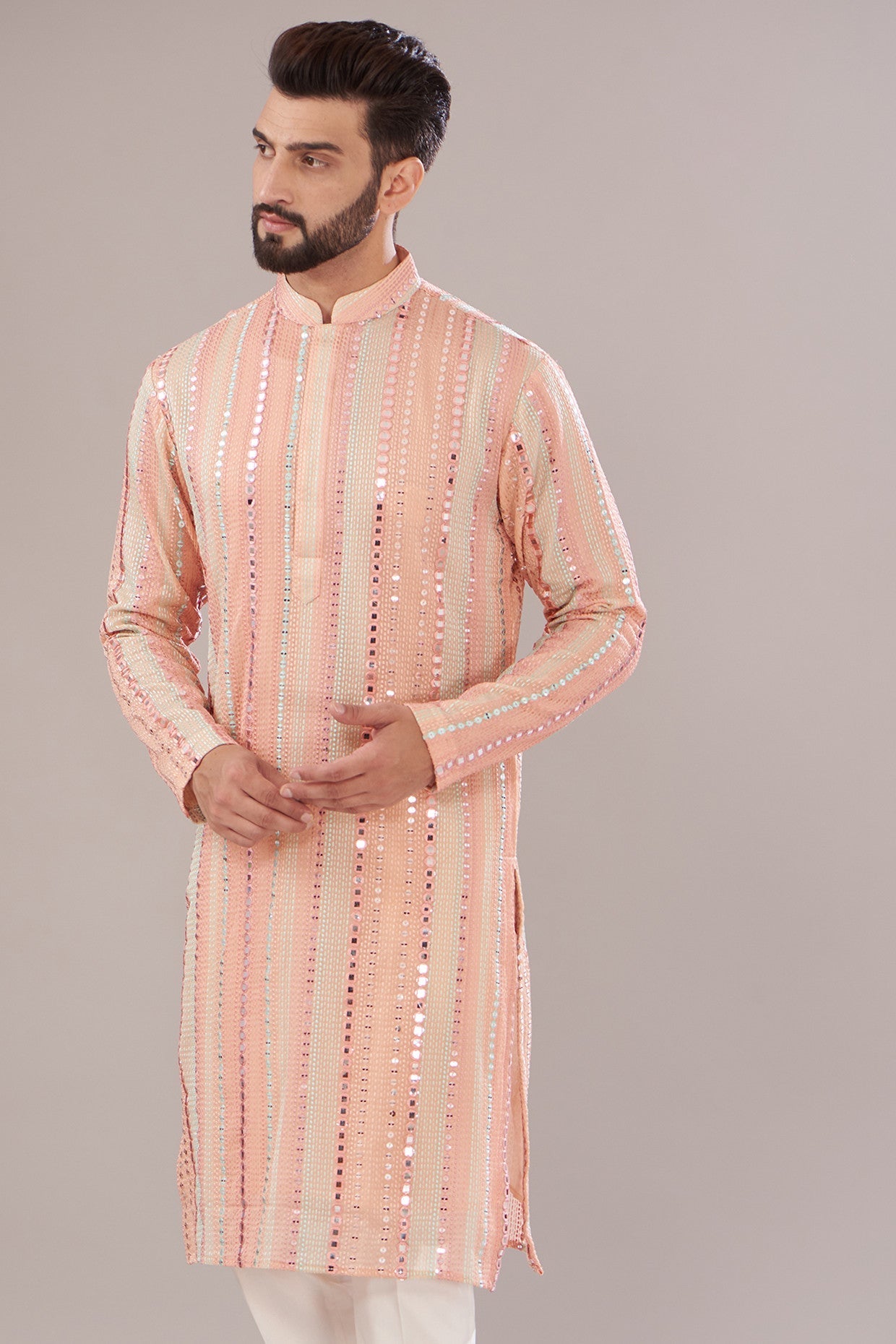 Elegant Peach Georgette Embroidered Kurta for Women | Traditional Indian Tunic Top | Perfect for Festivals, Weddings & Casual Wear
